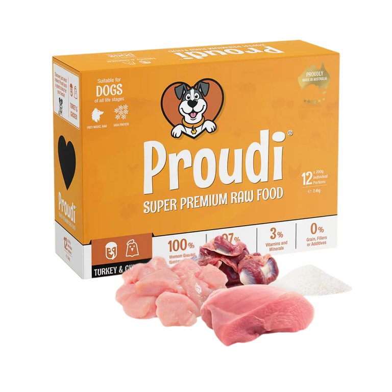 Proudi Turkey and Chicken Raw Patties for Dogs - 12 x 200g Proudi