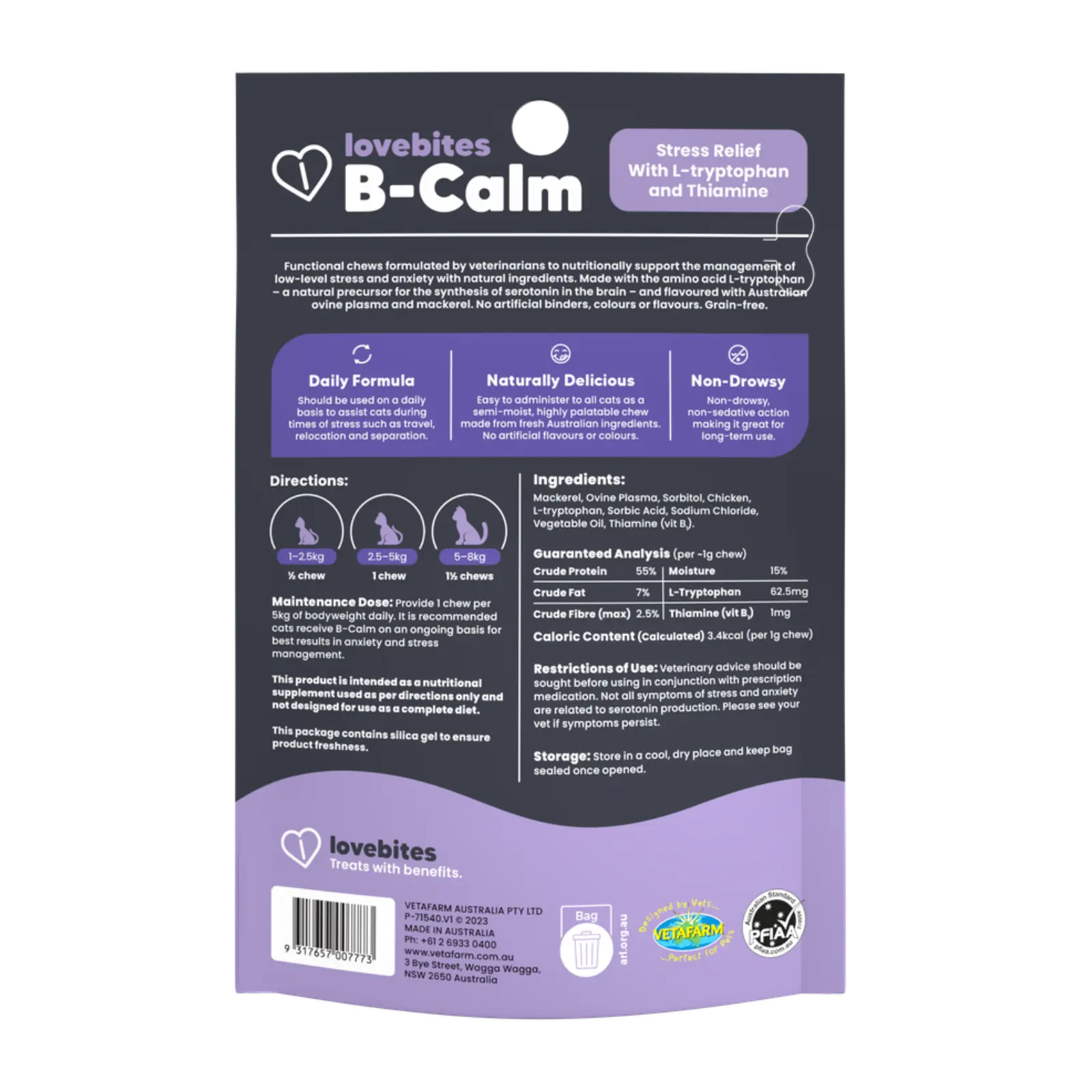 Vetafarm Lovebites B-Calm Chews for Cats 60 Pack Vetafarm