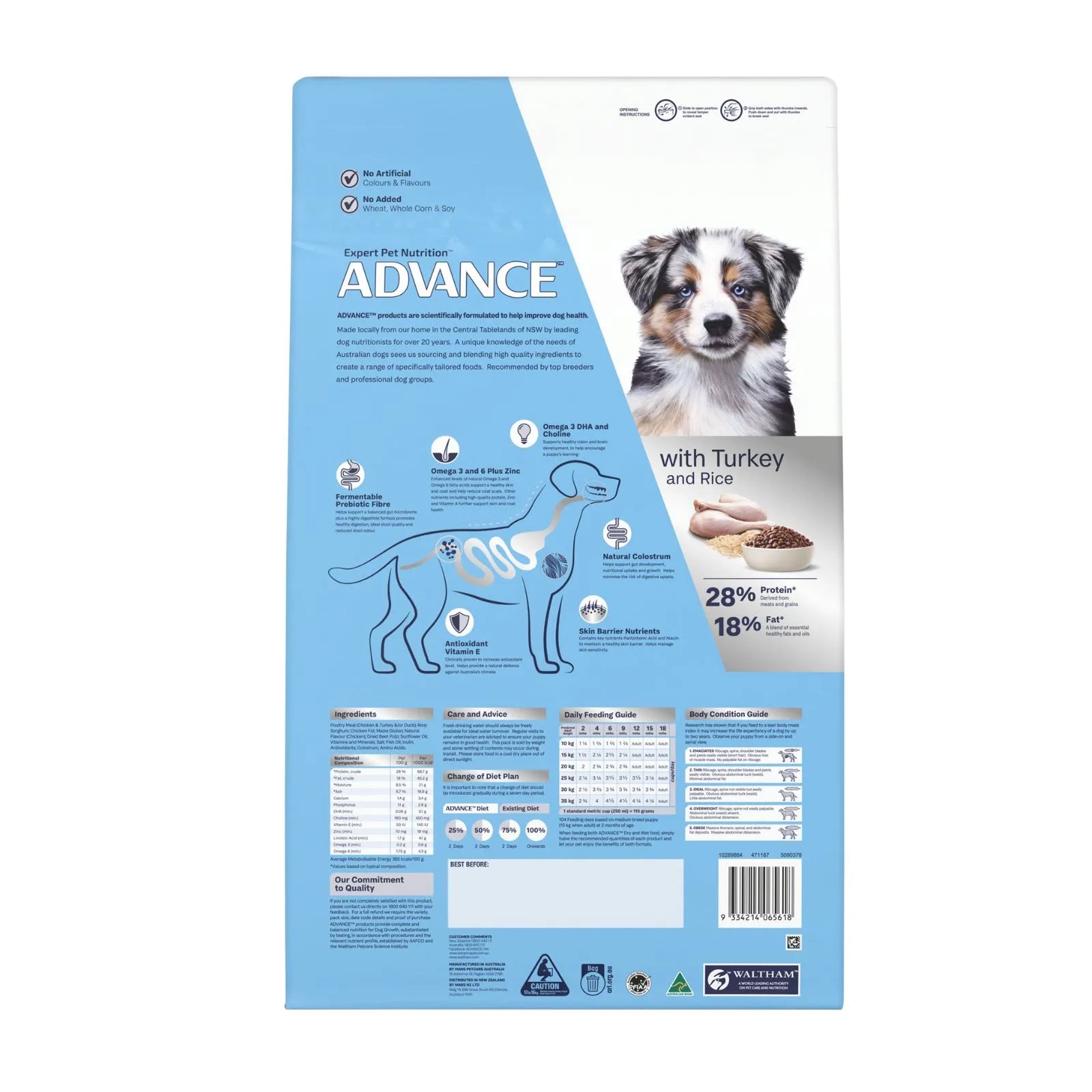 Advance Dog Food Puppy Medium Breed Sensitive Skin & Digestion with Turkey and Rice - 15kg