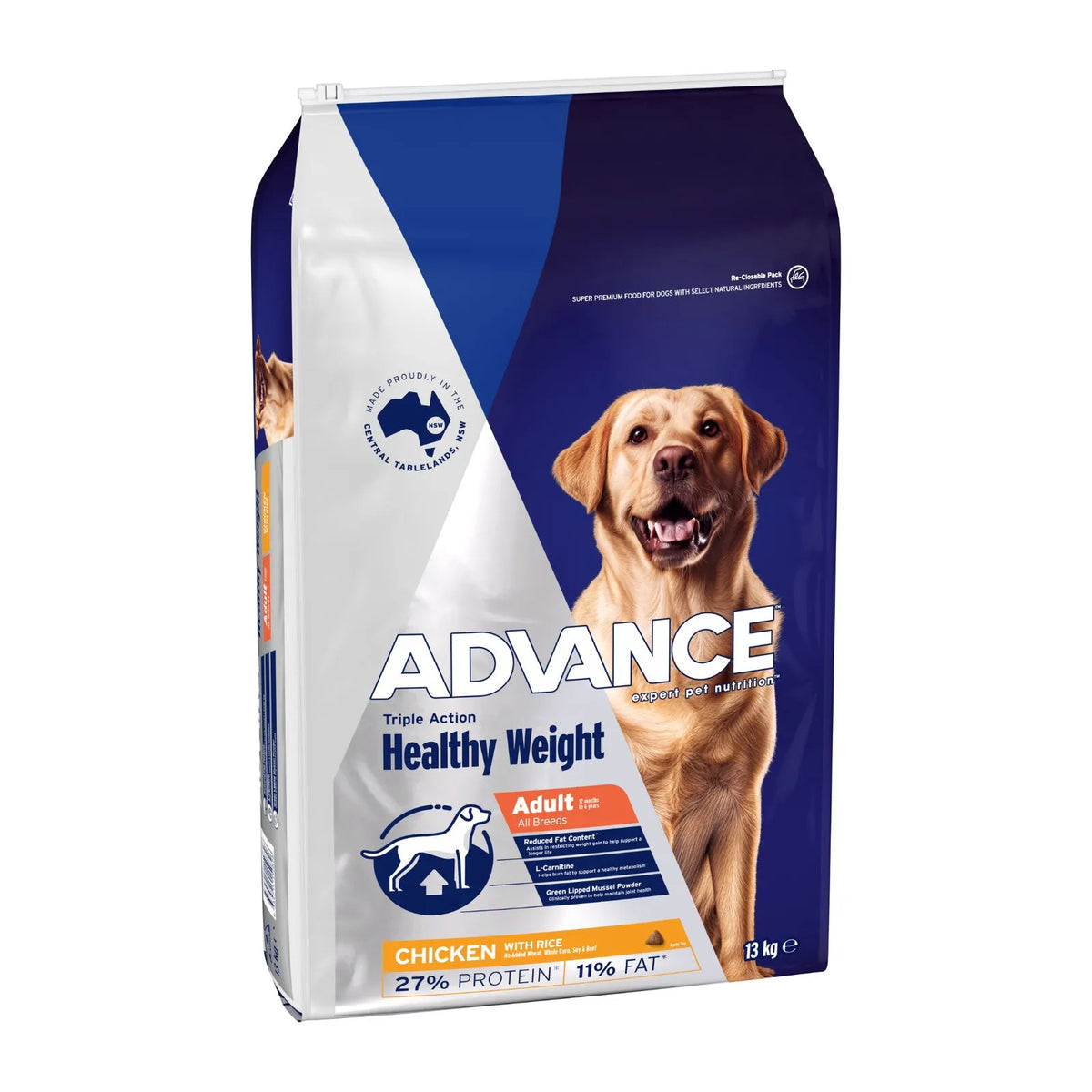 Advance Adult Healthy Weight All Breeds Chicken and Rice dry dog food.