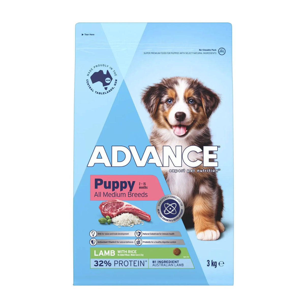 Advance Dog Food Puppy Medium Breed Lamb and Rice - 3kg