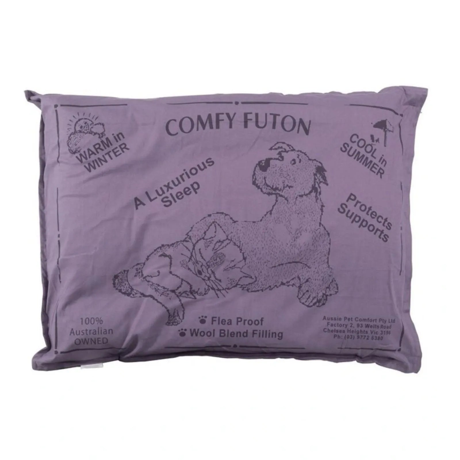 Aussie Comfort Medium Wool Dog Futon Bed in Grey/Purple