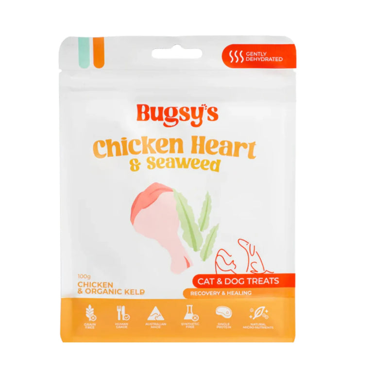 Bugsy's Chicken Heart & Seaweed Dog & Cat Treat - 100g