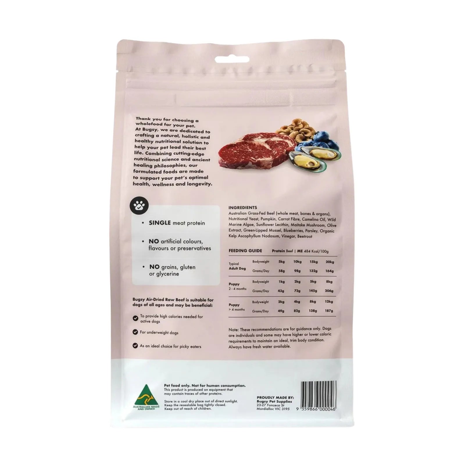 Bugsy's Air-Dried Complete & Balanced Food for Dog - Beef
