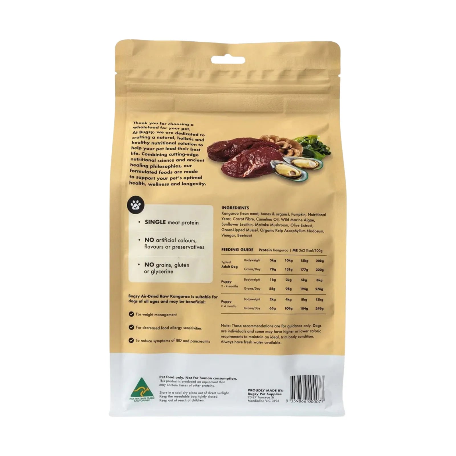 Bugsy's Air-Dried Kangroo Complete & Balanced Food for Dogs