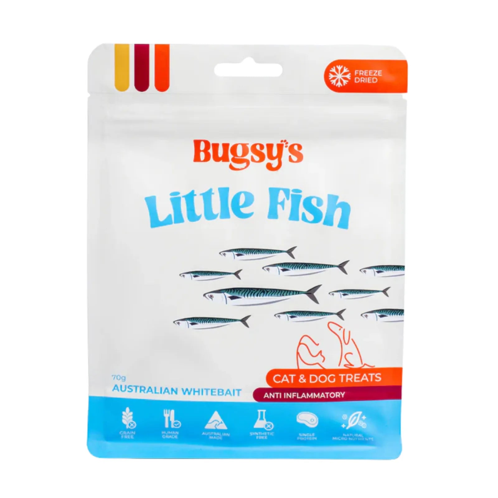 Bugsy's Freeze-Dried Little Fish Australian Whitebait Dog & Cat Treat - 70g