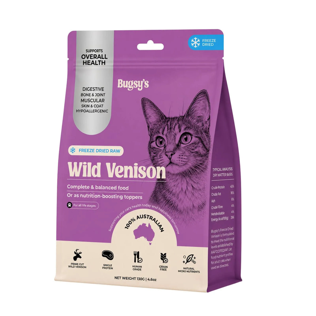 Bugsy's Freeze-Dried Complete & Balanced Diet For Cats - Venison - 132g