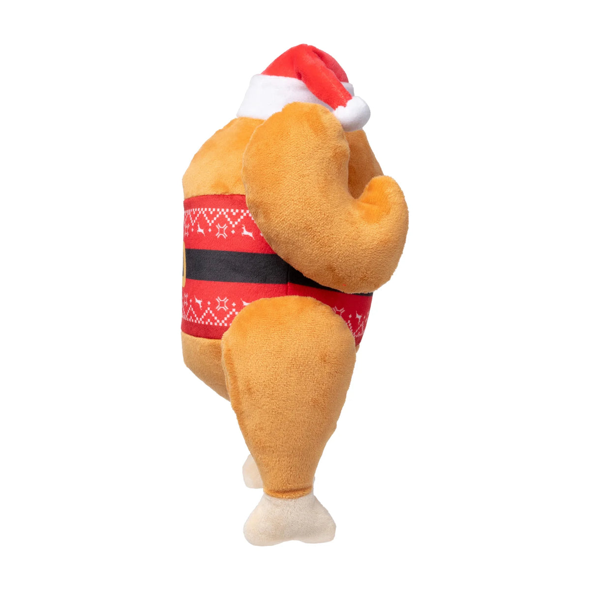 A side view of a FuzzYard Fairisle Turkey plush Christmas dog toy