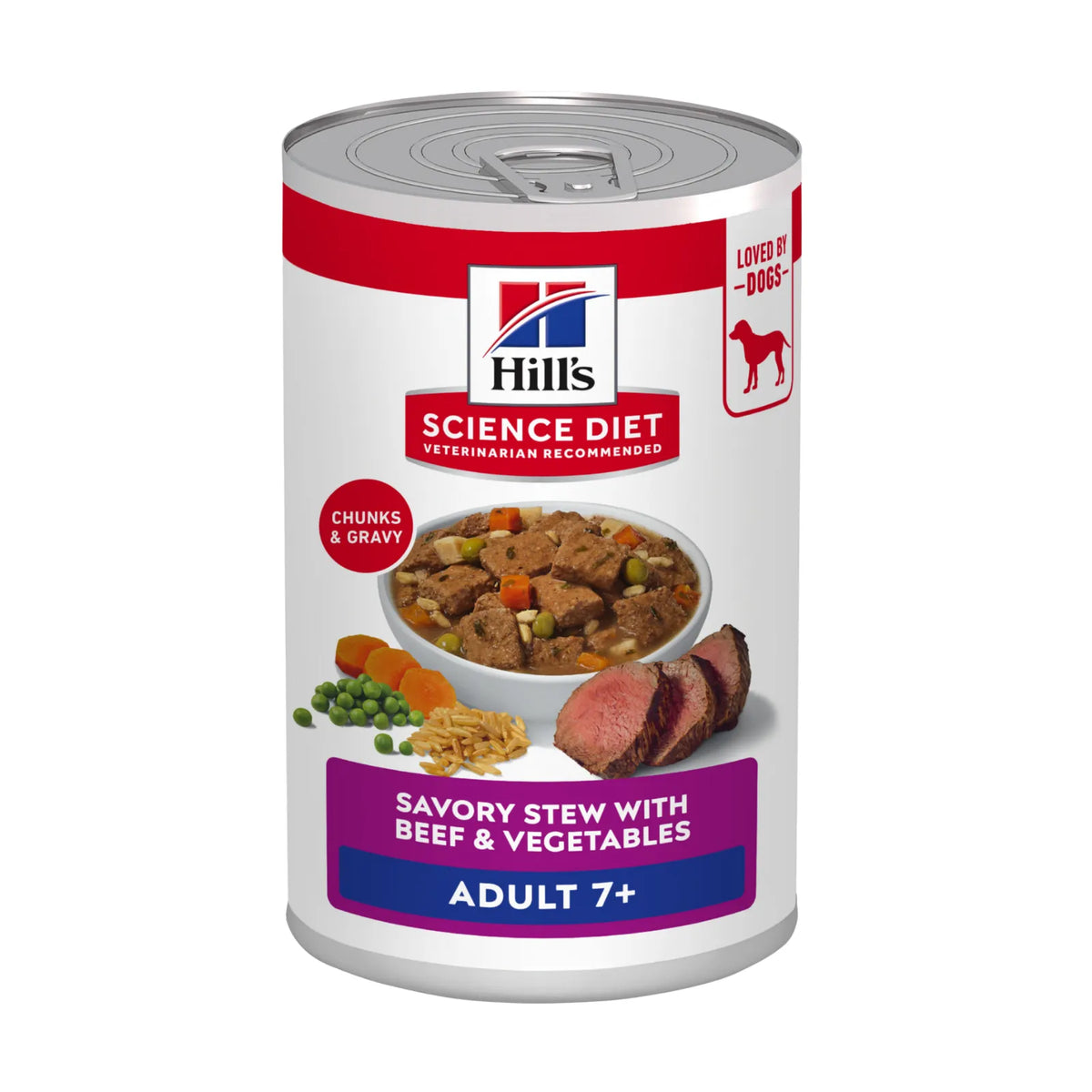 Hill's Science Diet Dog Food Can Adult 7+ Savoury Stew Beef & Vegetables - 363g x 12