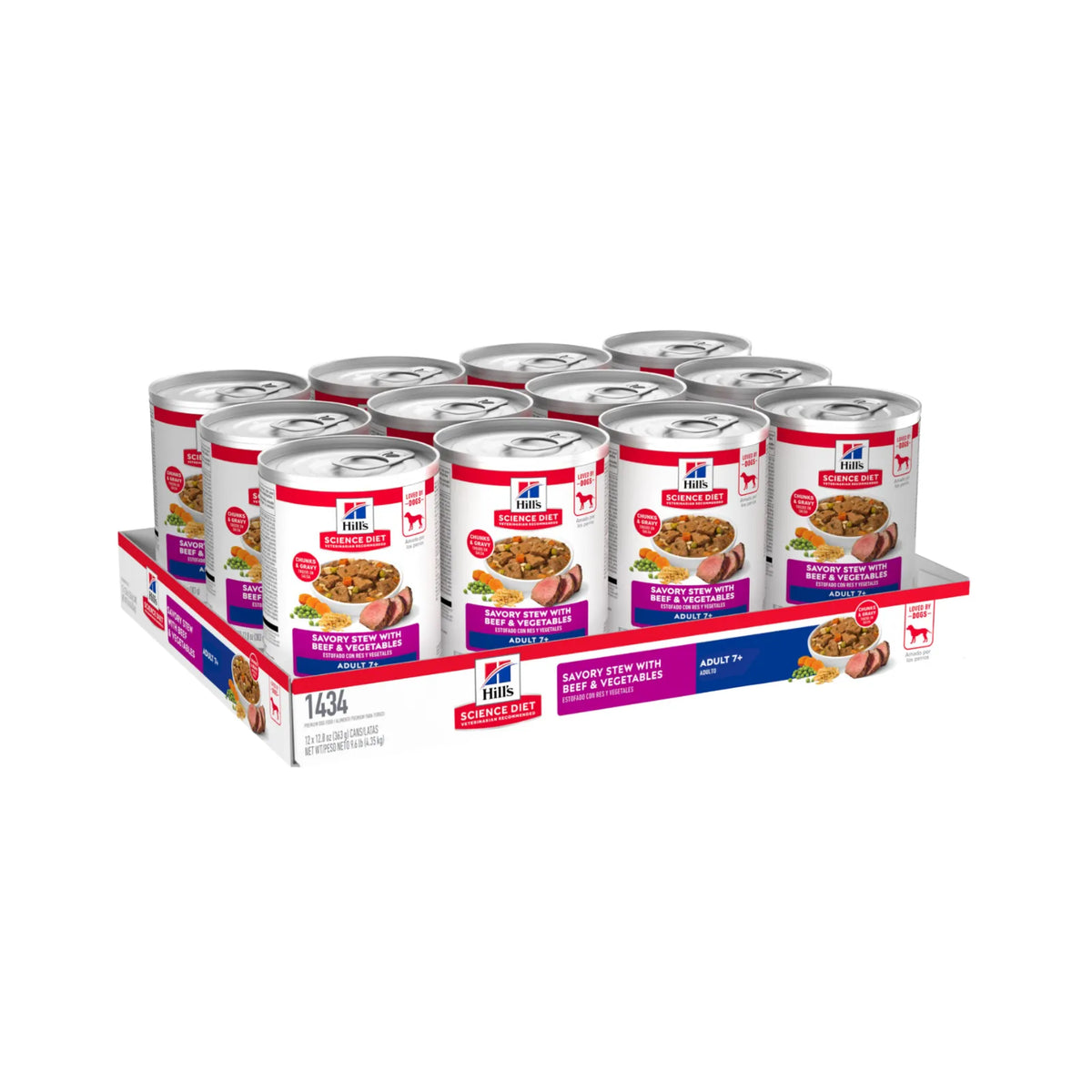 Hill's Science Diet Dog Food Can Adult 7+ Savoury Stew Beef & Vegetables - 363g x 12