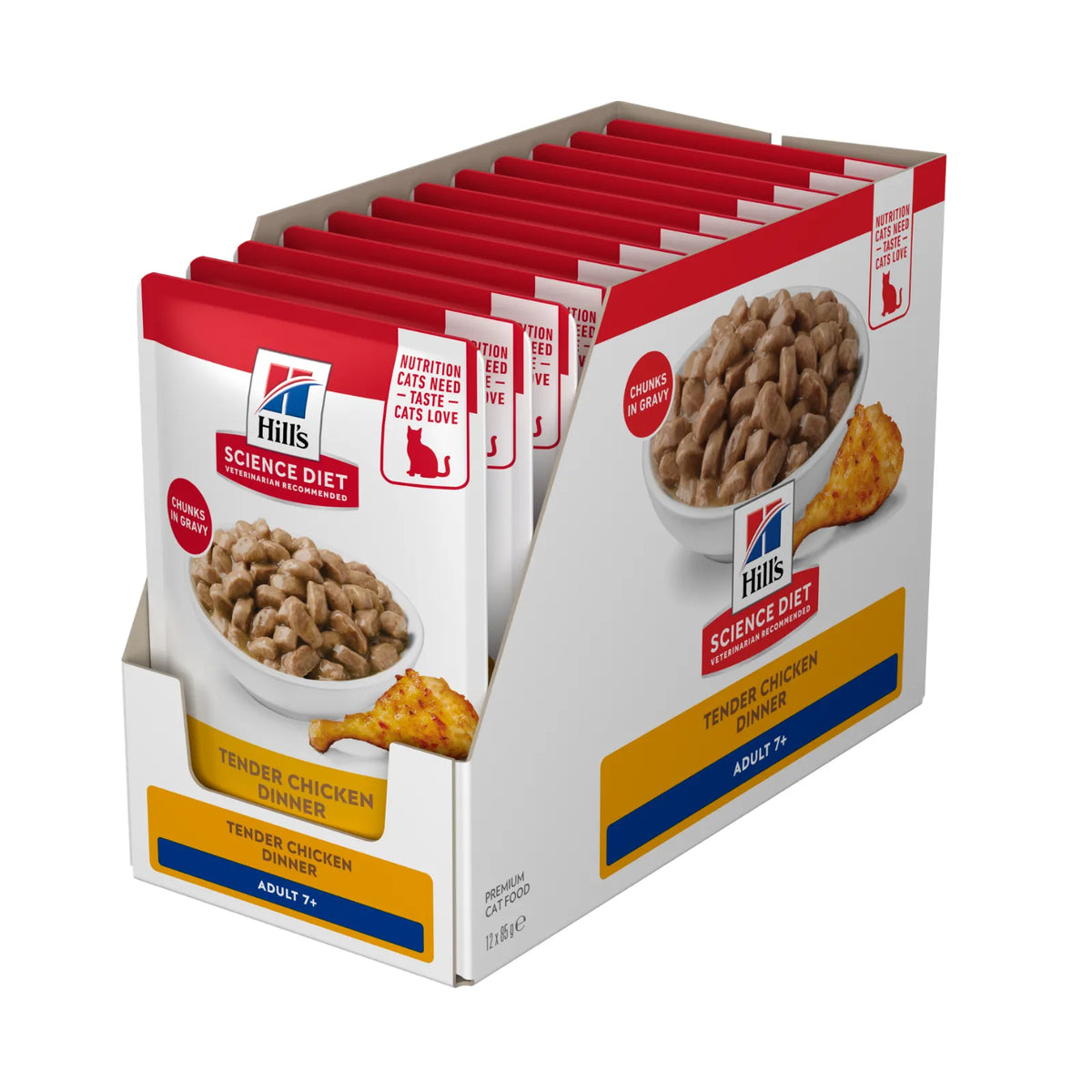 Hill's Science Diet Cat Food Pouch Adult 7+ Chicken - 85g x 12