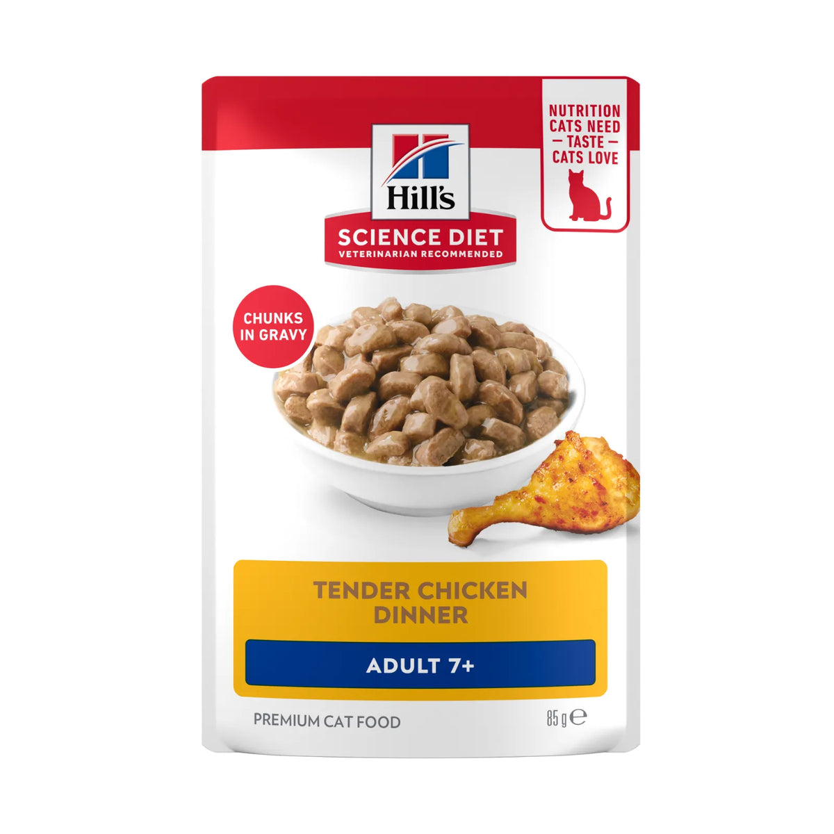 Hill's Science Diet Cat Food Pouch Adult 7+ Chicken - 85g x 12