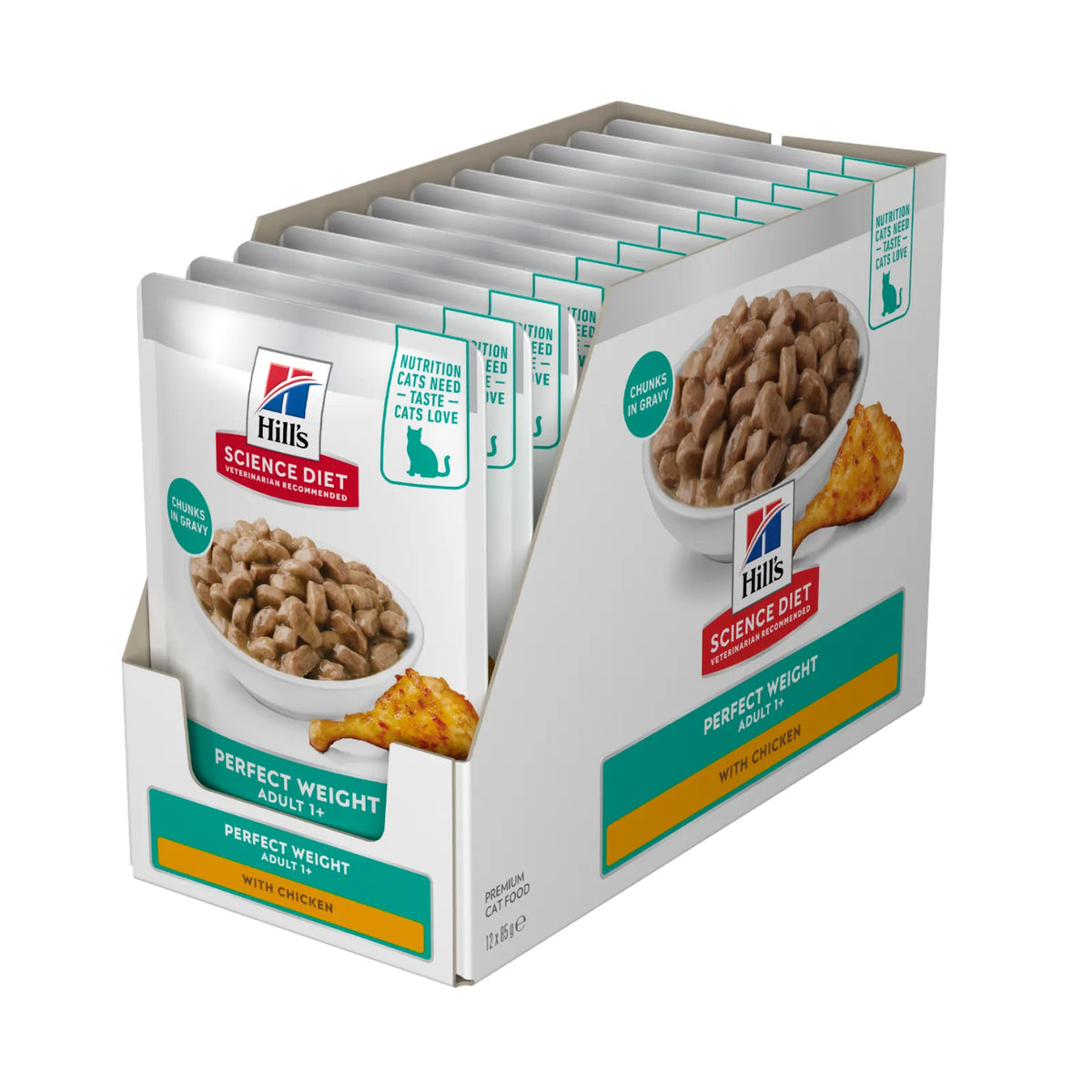Hill's Science Diet Cat Food Pouch Adult Perfect Weight Chicken - 85g x 12