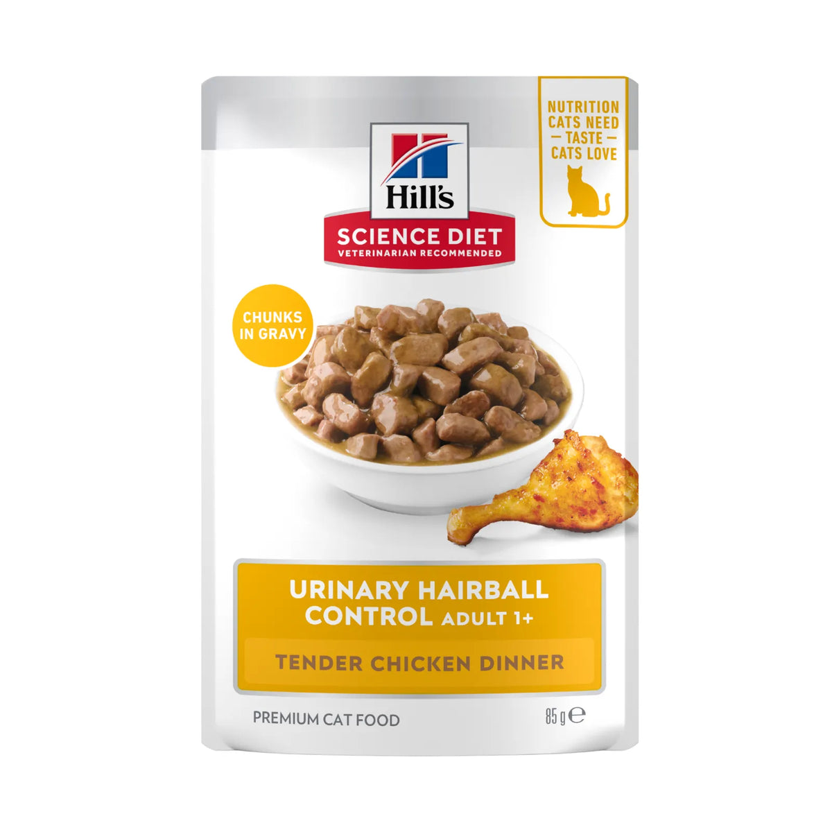 Hill's Science Diet Cat Food Pouch Adult Urinary Hairball Control Chicken - 85g x 12