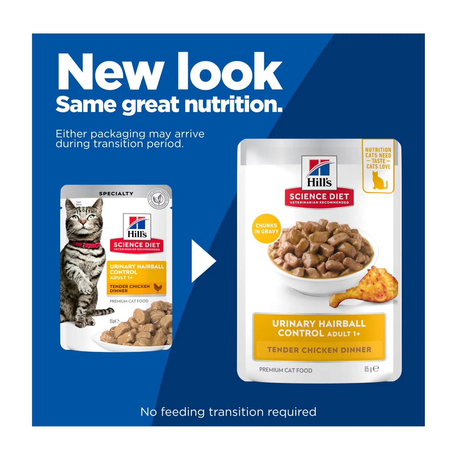 Hill's Science Diet Cat Food Pouch Adult Urinary Hairball Control Chicken - 85g x 12