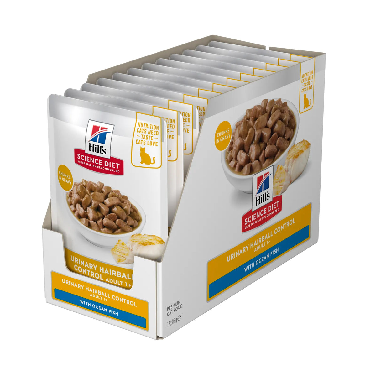 Hill's Science Diet Cat Food Pouch Adult Urinary Hairball Control Ocean Fish - 85g x 12
