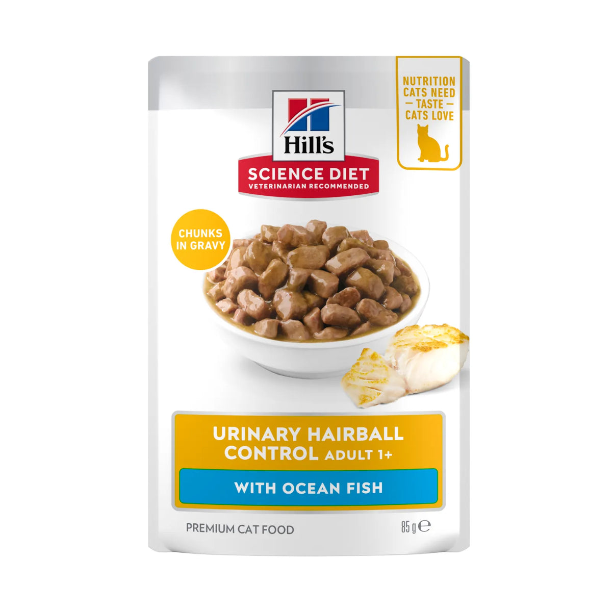Hill's Science Diet Cat Food Pouch Adult Urinary Hairball Control Ocean Fish - 85g x 12