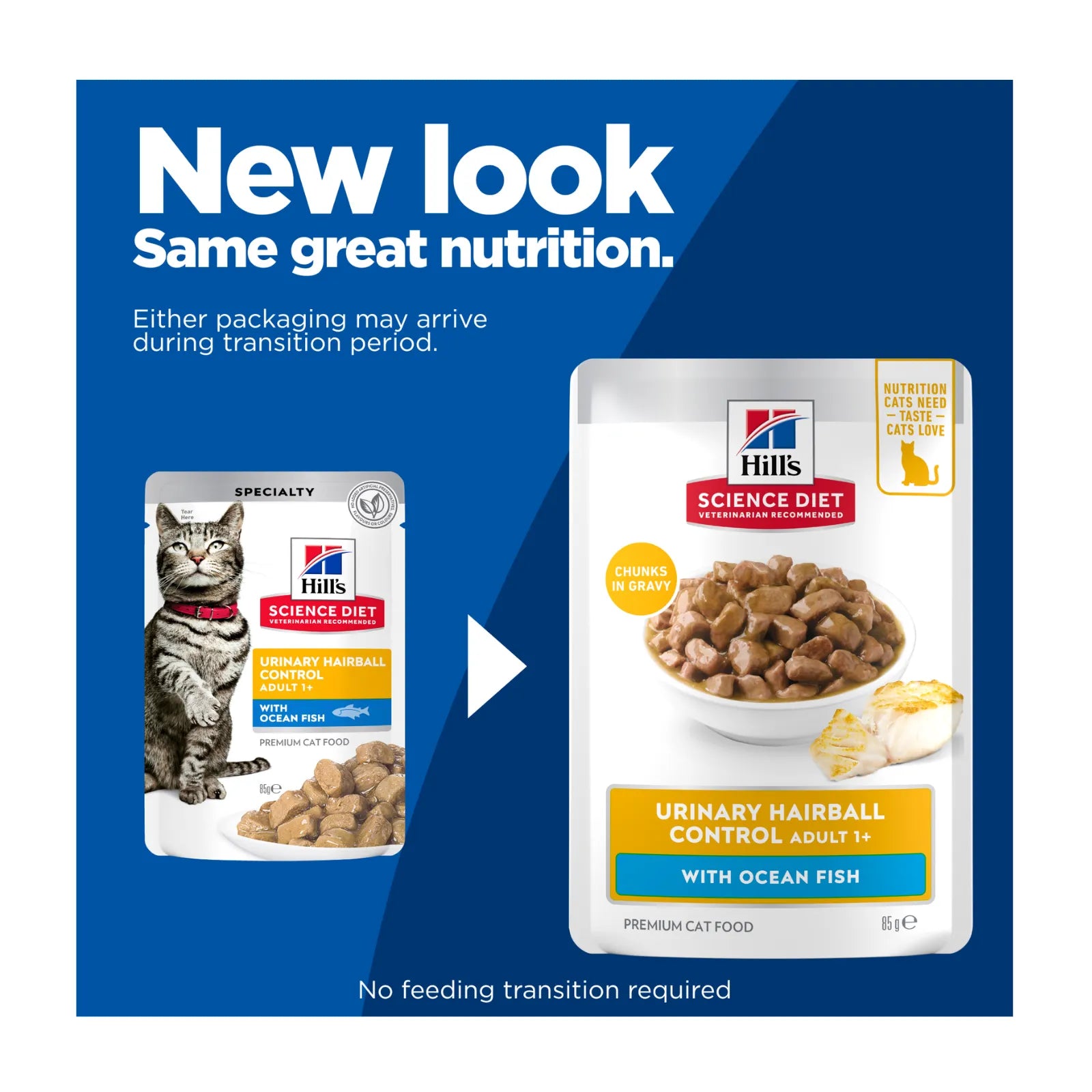 Hill's Science Diet Cat Food Pouch Adult Urinary Hairball Control Ocean Fish - 85g x 12