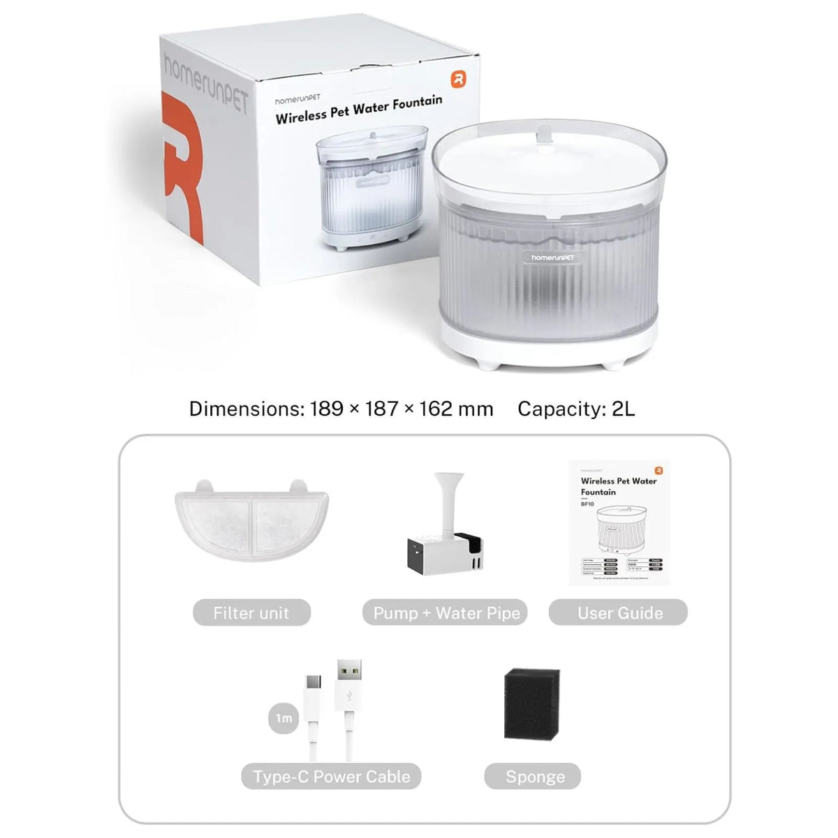 Homerunpet Wireless Pet Water Fountain - White