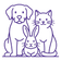 Purple line drawing of a dog, cat, and rabbit on a white background