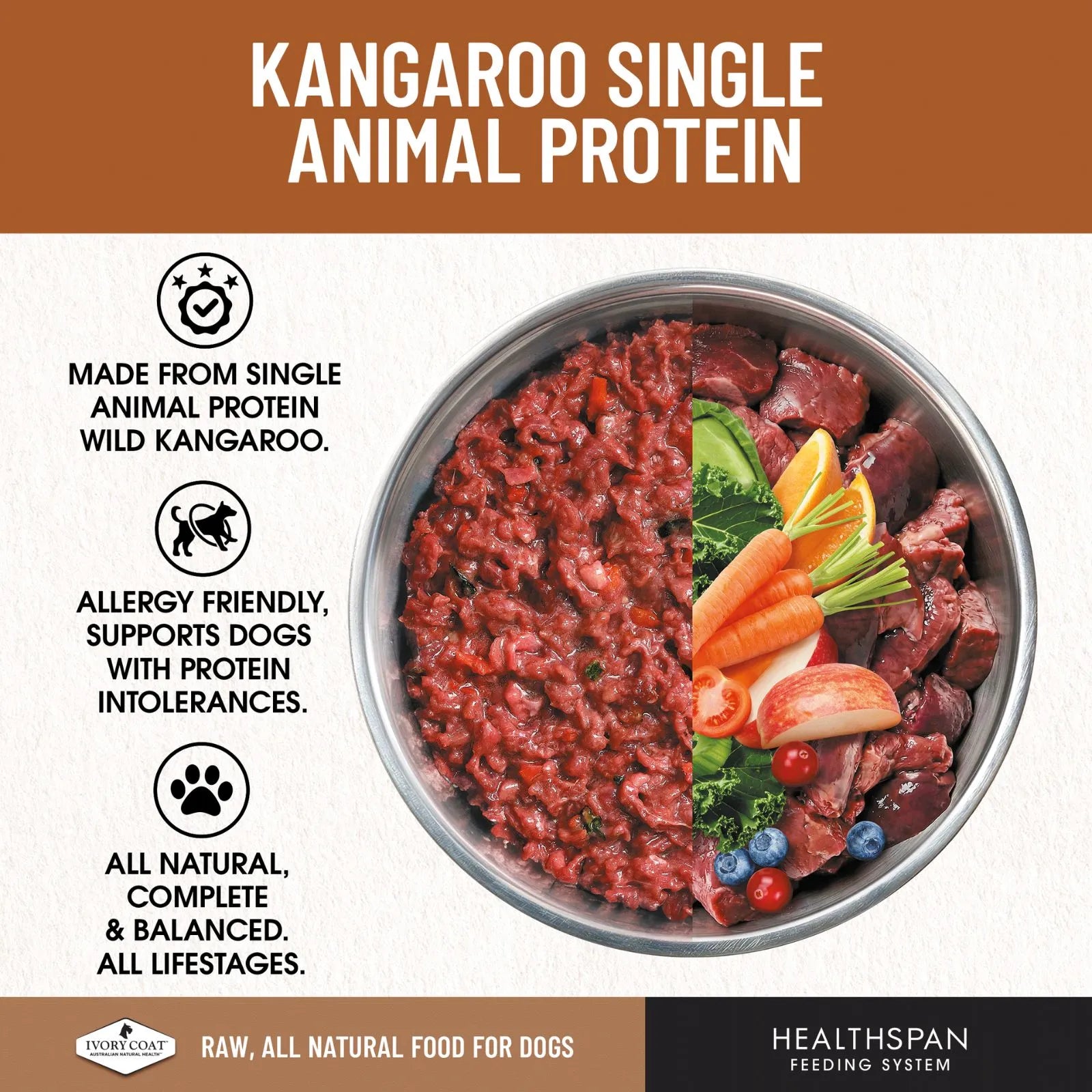 Ivory Coat Kangaroo Raw Frozen Dog Patties - 12 x 227g