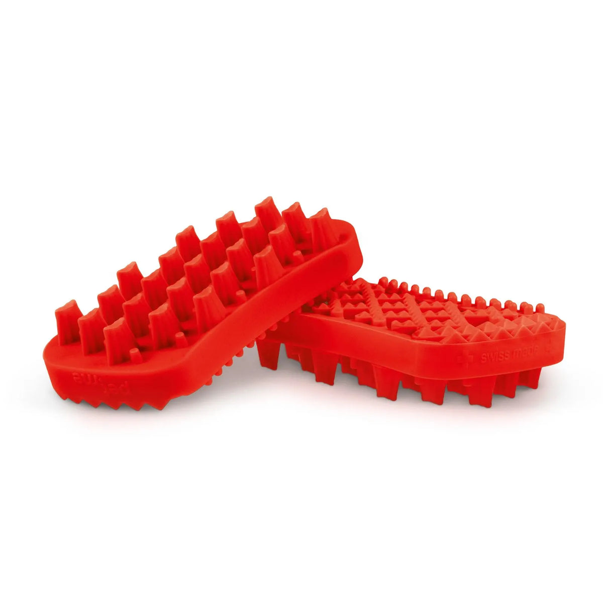 Pet + Me Red silicone grooming brush for dogs.