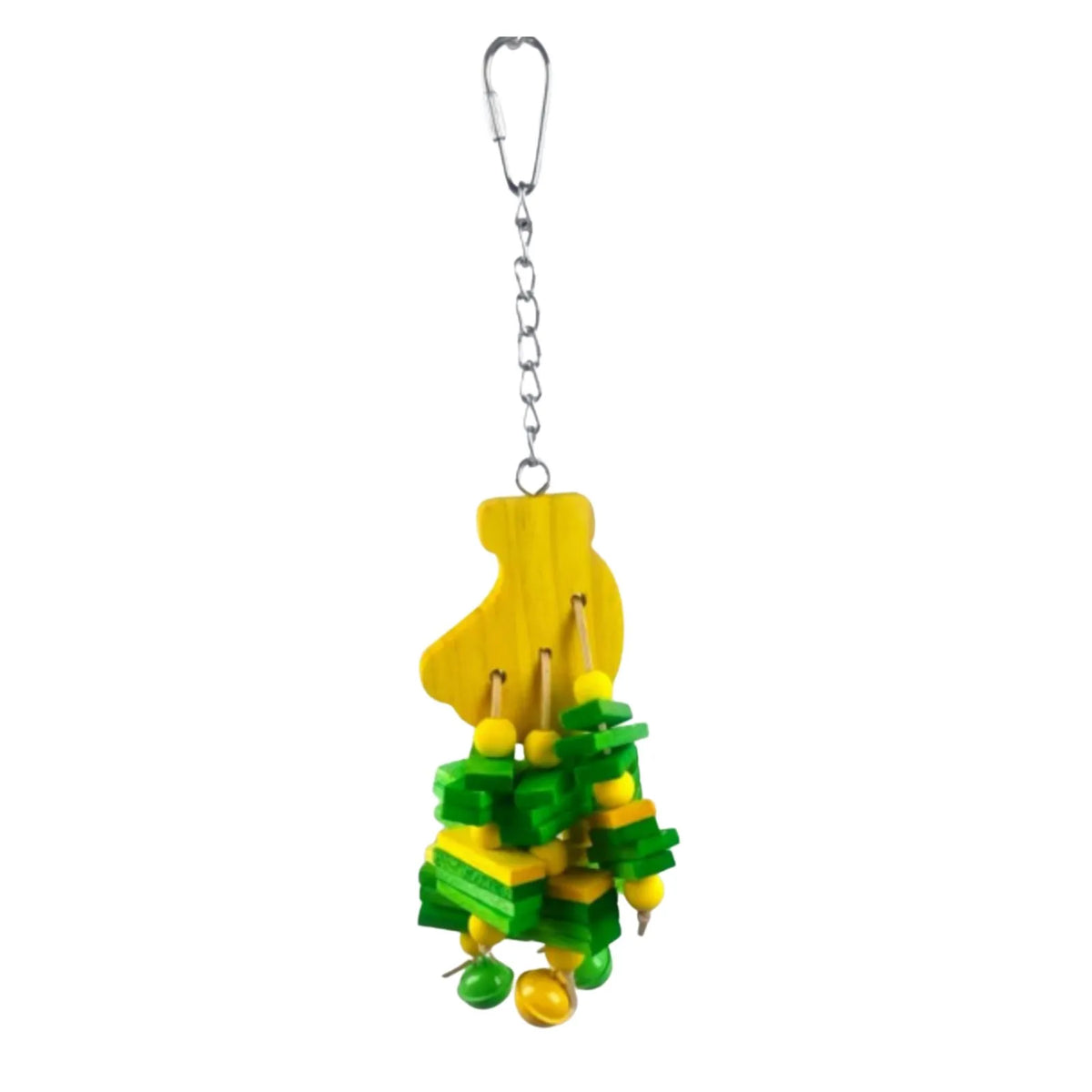 Petoria Banana Twist Bird Chew Toy with colourful clustered wooden pieces
