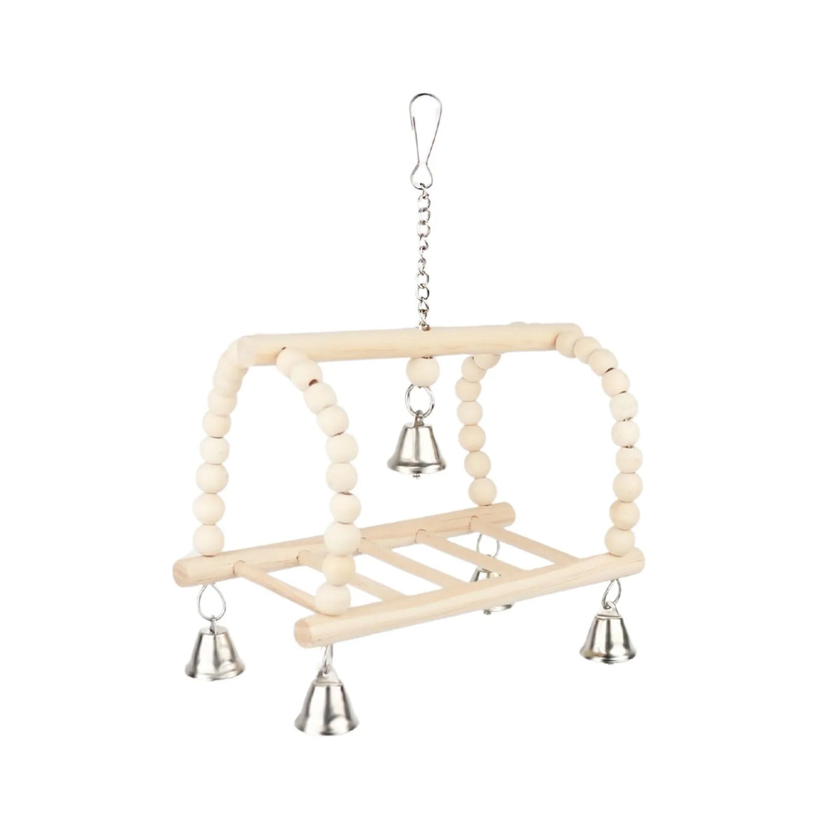 Petoria Bell and Bead Playground Bird Swing with wooden platform, beads and metal bells