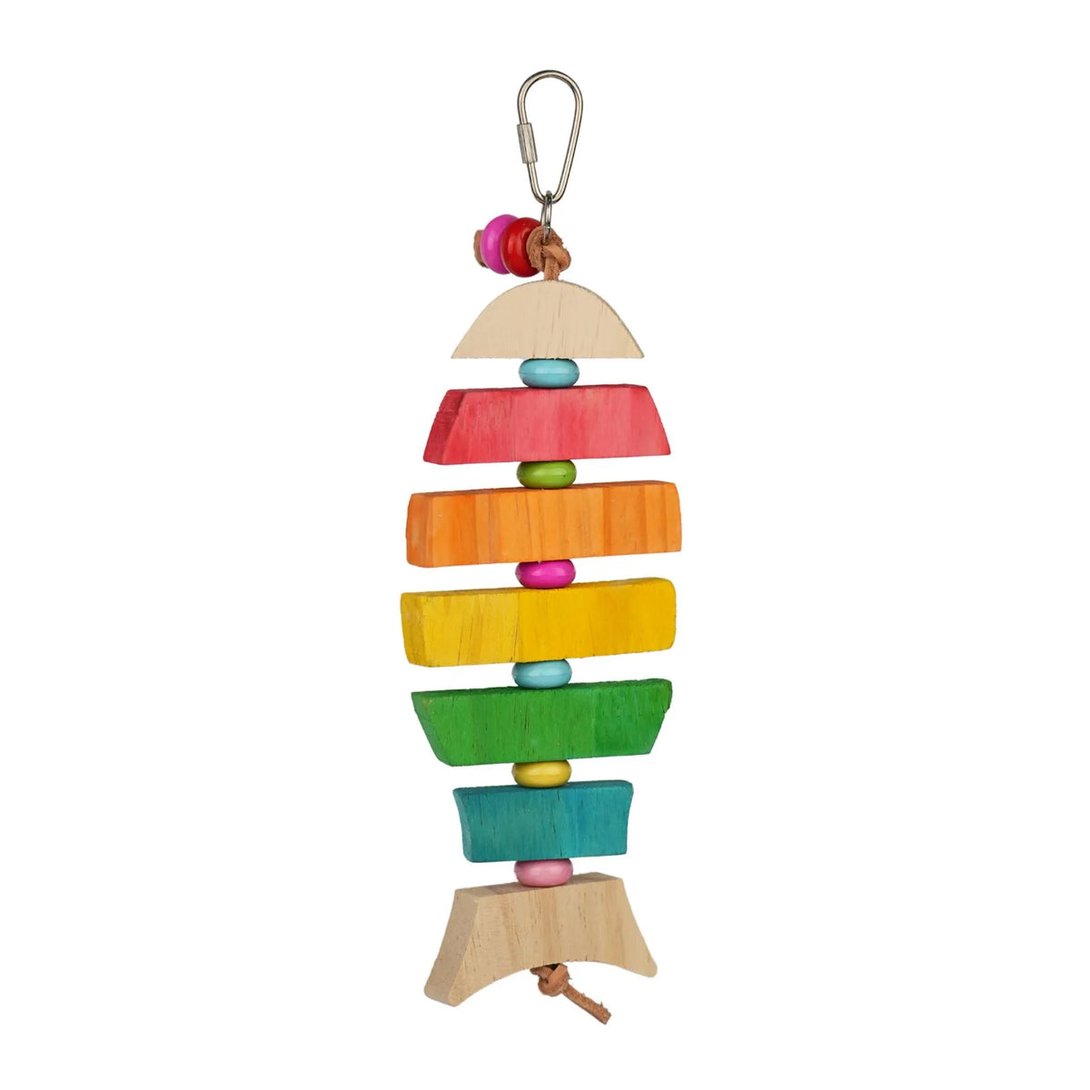 Petoria Rainbow Fish Stacked Bird Chew Toy with colourful pine wood pieces
