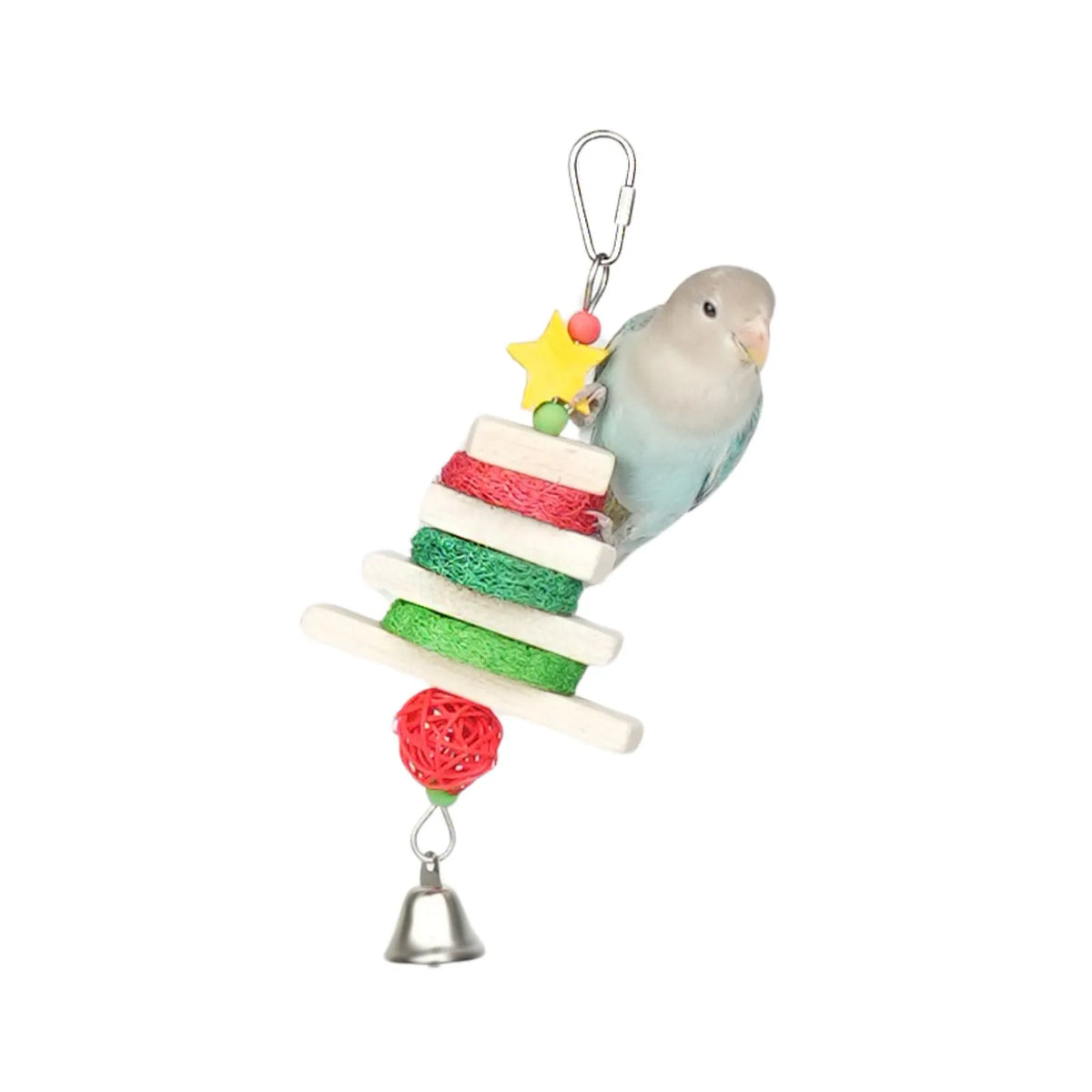 Petoria Rainbow Tree Bird Toy with colourful loofah, wooden pieces and metal bell
