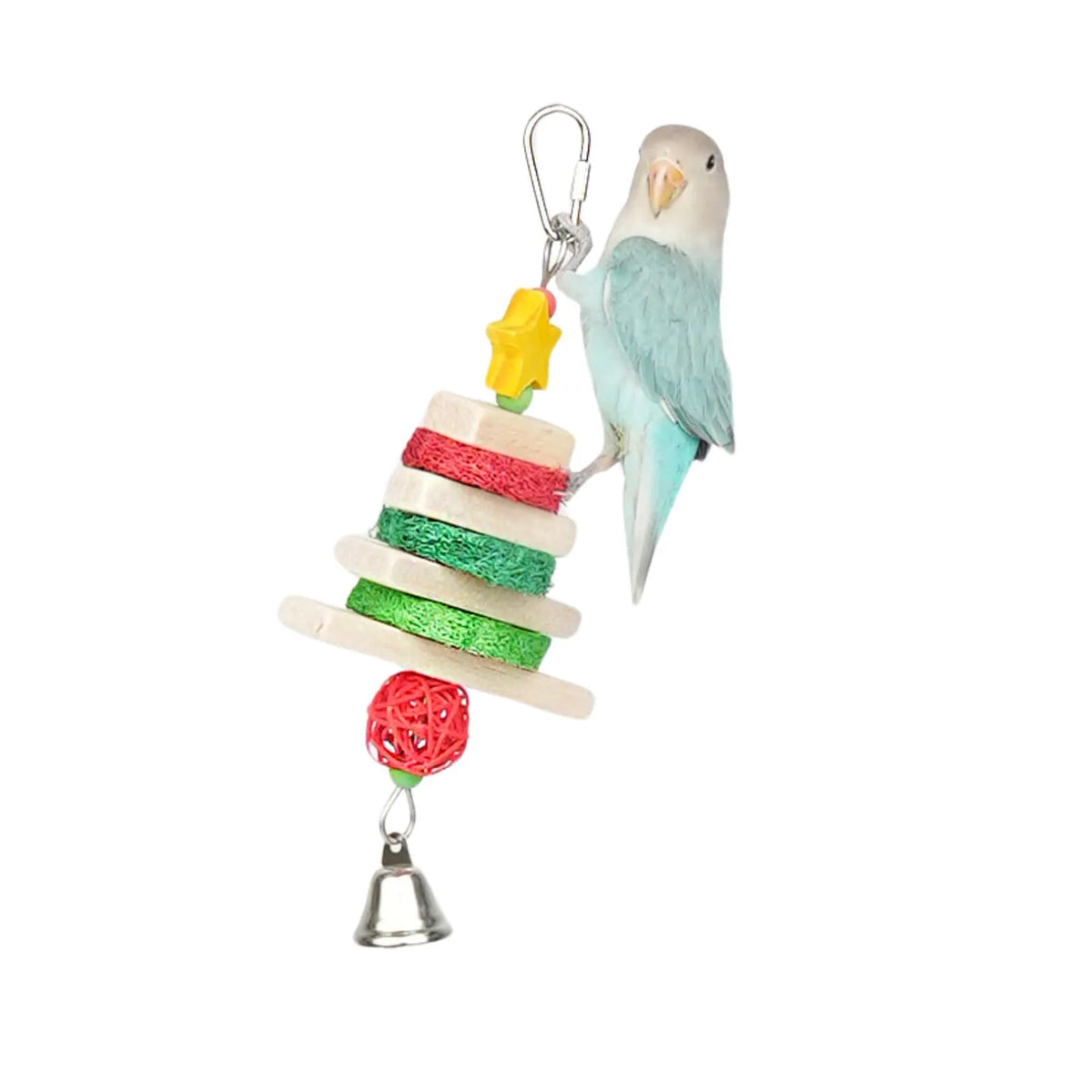 Petoria Rainbow Tree Bird Toy with colourful loofah, wooden pieces and metal bell