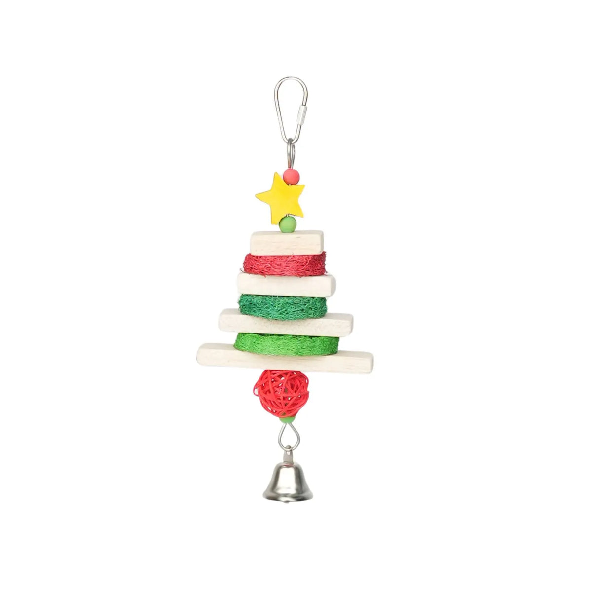 Petoria Rainbow Tree Bird Toy with colourful loofah, wooden pieces and metal bell
