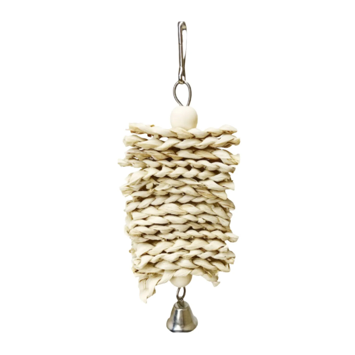 Petoria Seagrass Nibble Stack Bird Toy with woven corn leaves and metal bell