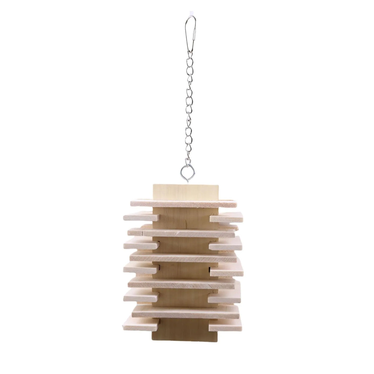 Petoria Timber Tower Stacked Bird Chew Toy with layered natural wooden pieces