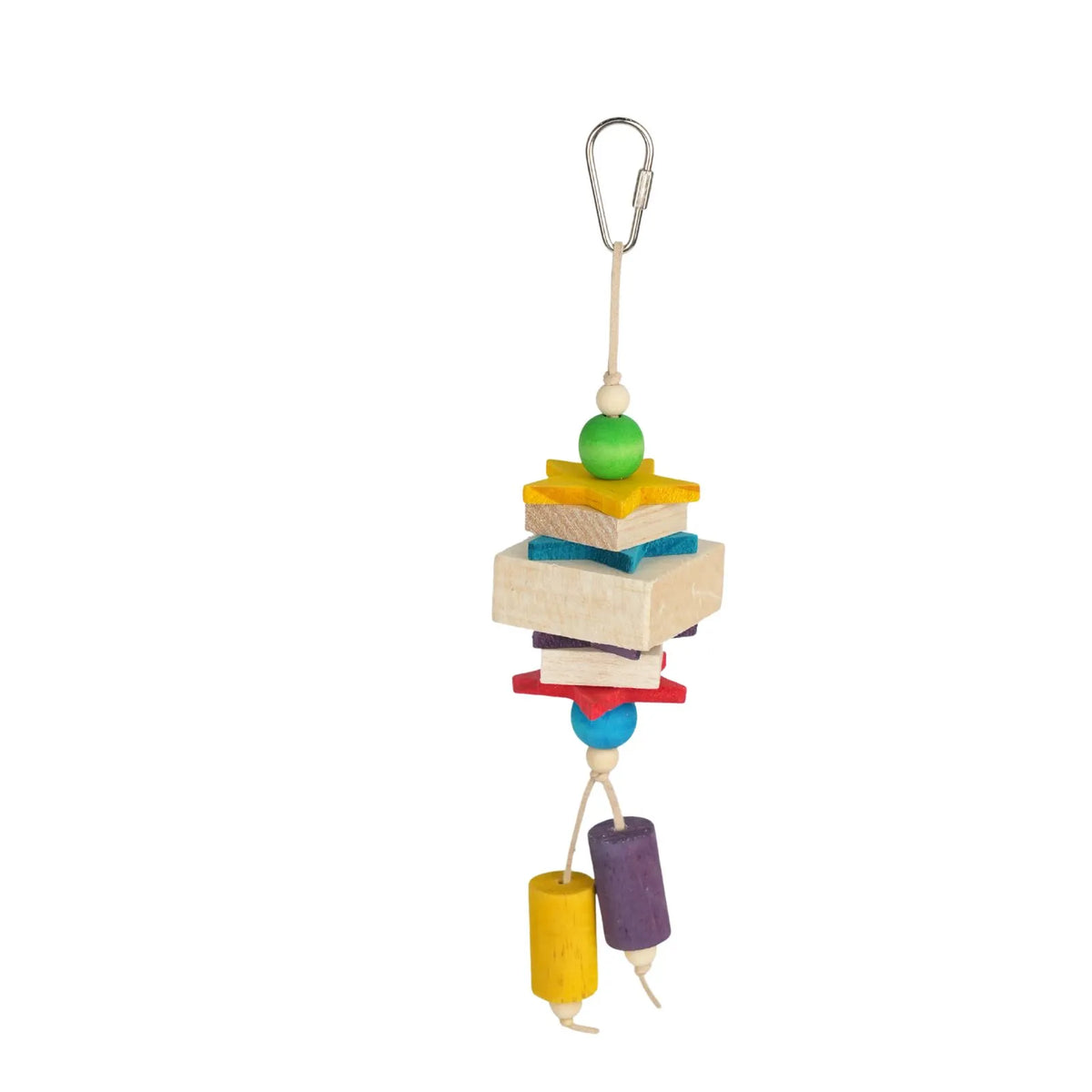 Petoria Twinkle Star Jingle Stack Bird Toy with colourful wooden stars, blocks and beads