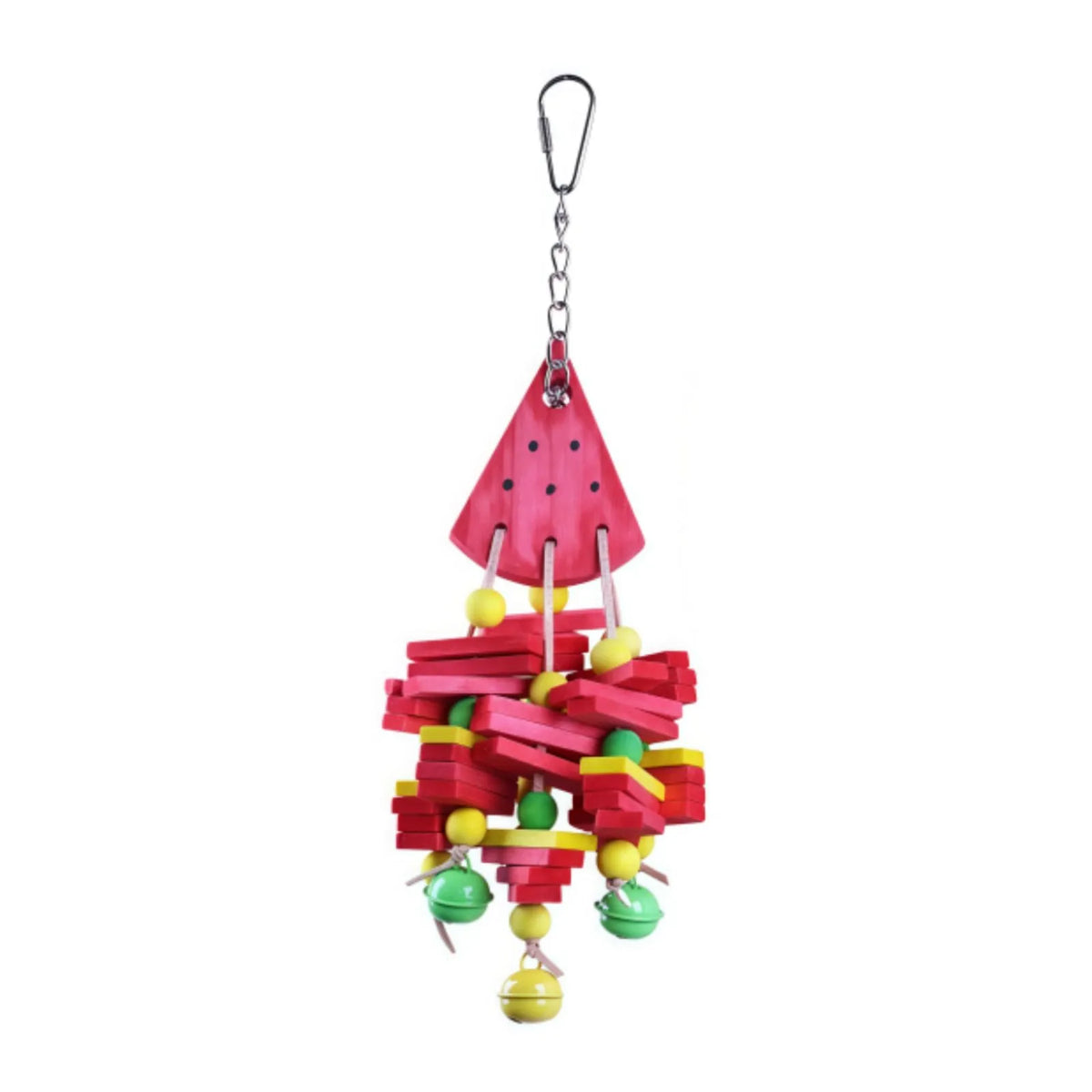 Petoria Watermelon Twist Bird Chew Toy with colourful clustered wooden pieces