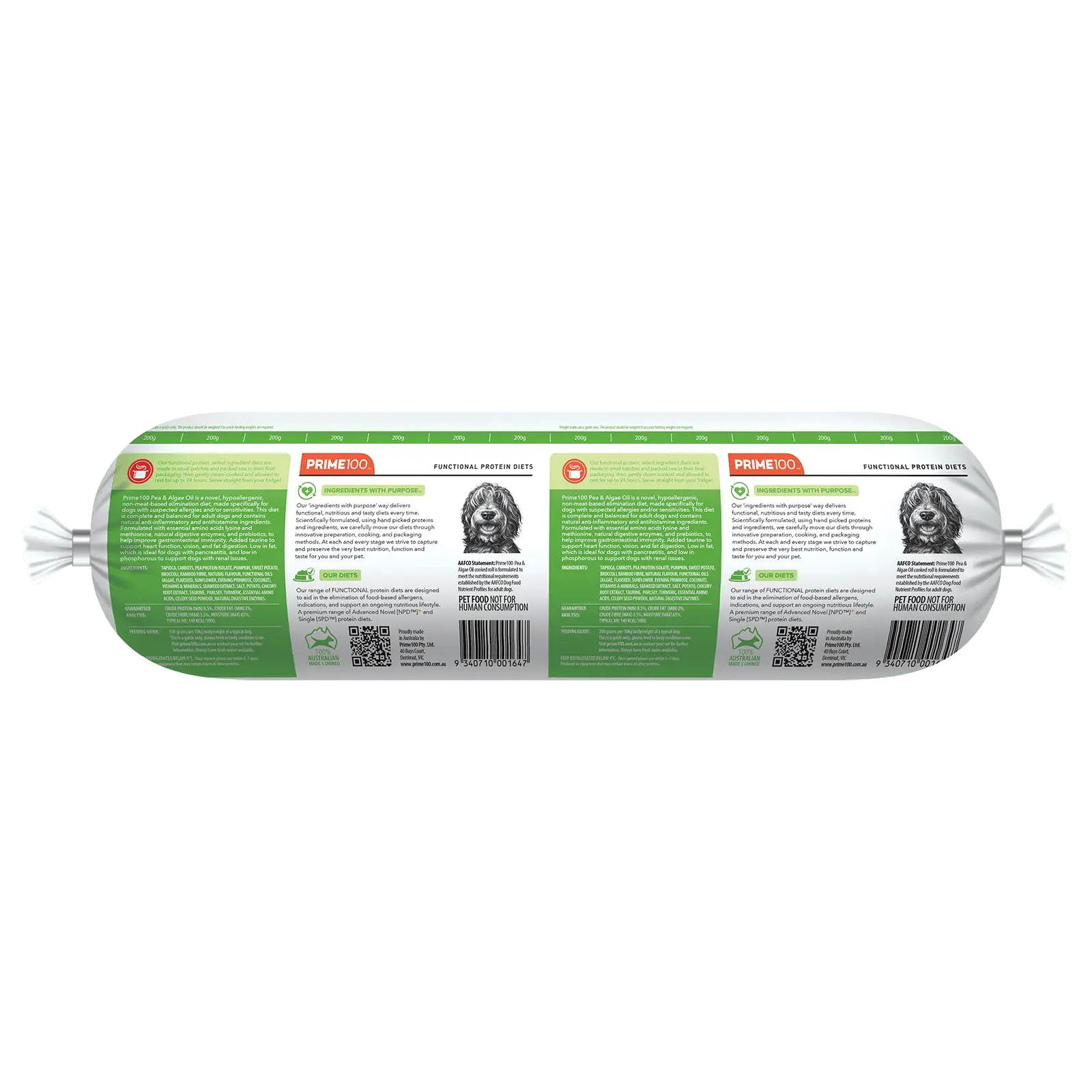 Prime100 Dog Food Roll A/F 200V Pea & Algae Oil - Kellyville Pets