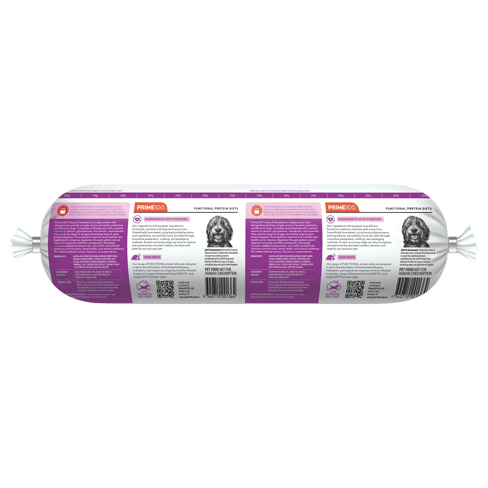 Prime100 Dog Food Roll SPD Turkey & Flaxseed - Kellyville Pets