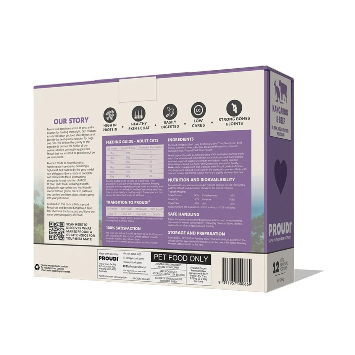 Proudi Kangaroo and Beef Raw Patties for Cats - 12 x 90g