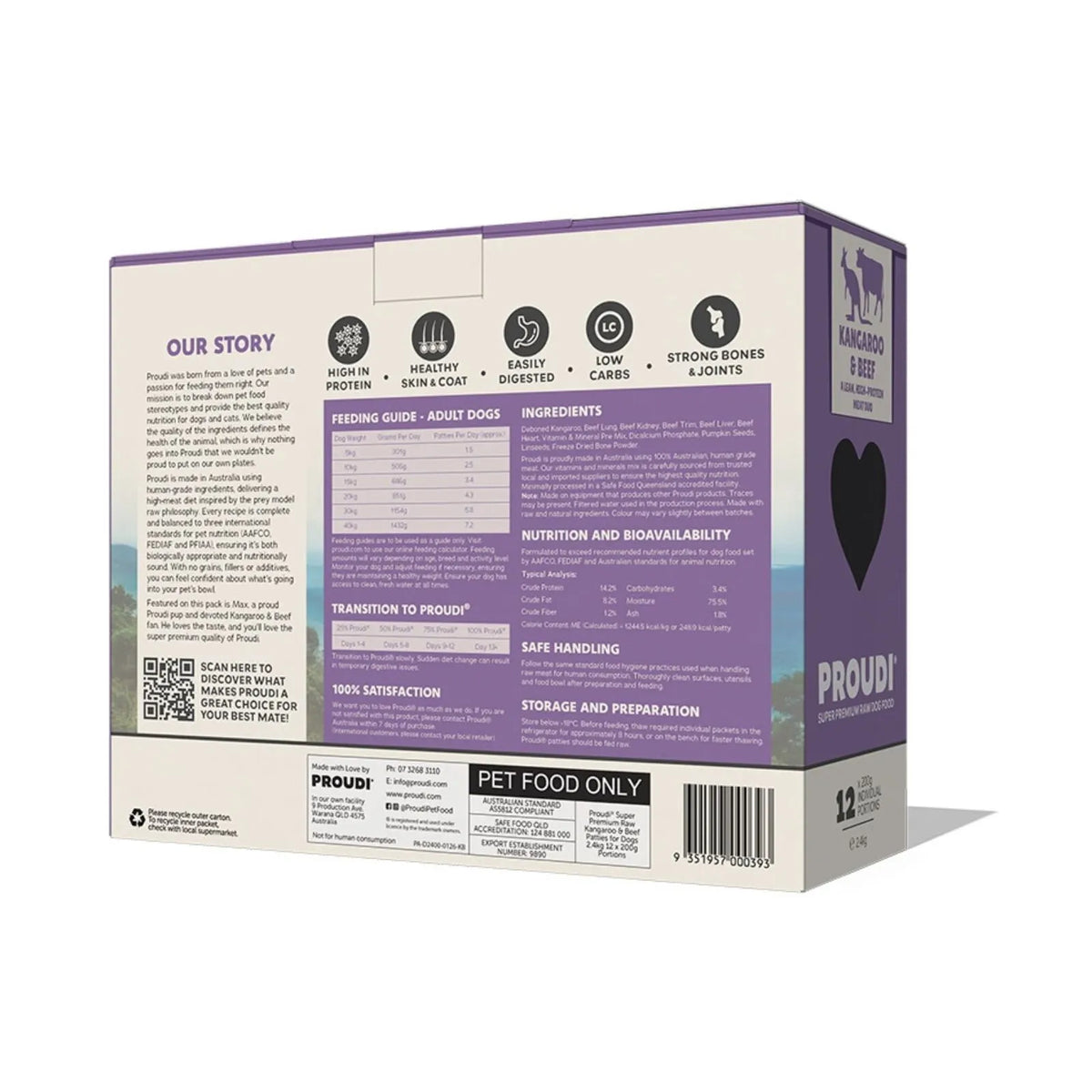 Proudi Kangaroo and Beef Raw Patties for Dogs - 12 x 200g