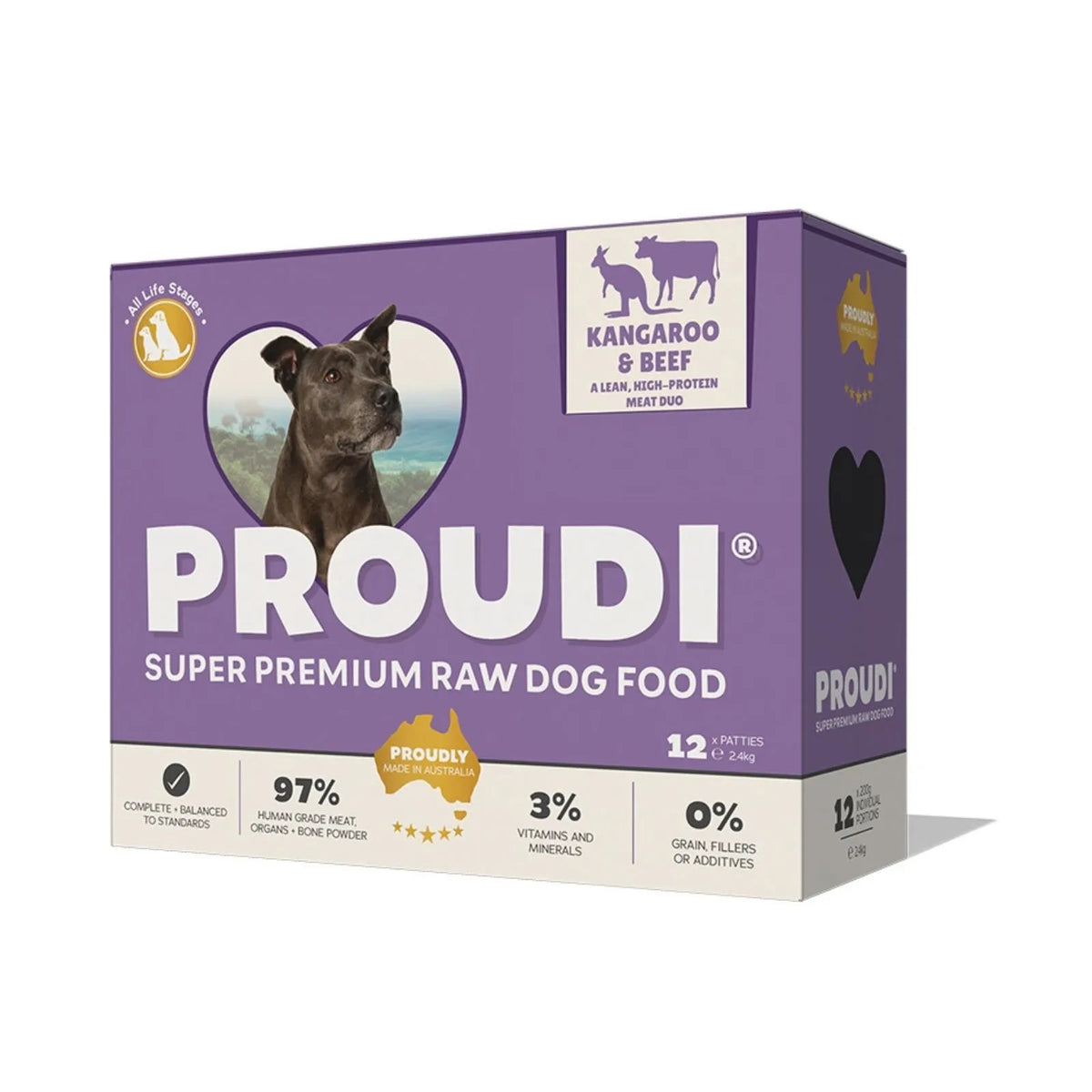 Proudi Kangaroo and Beef Raw Patties for Dogs - 12 x 200g