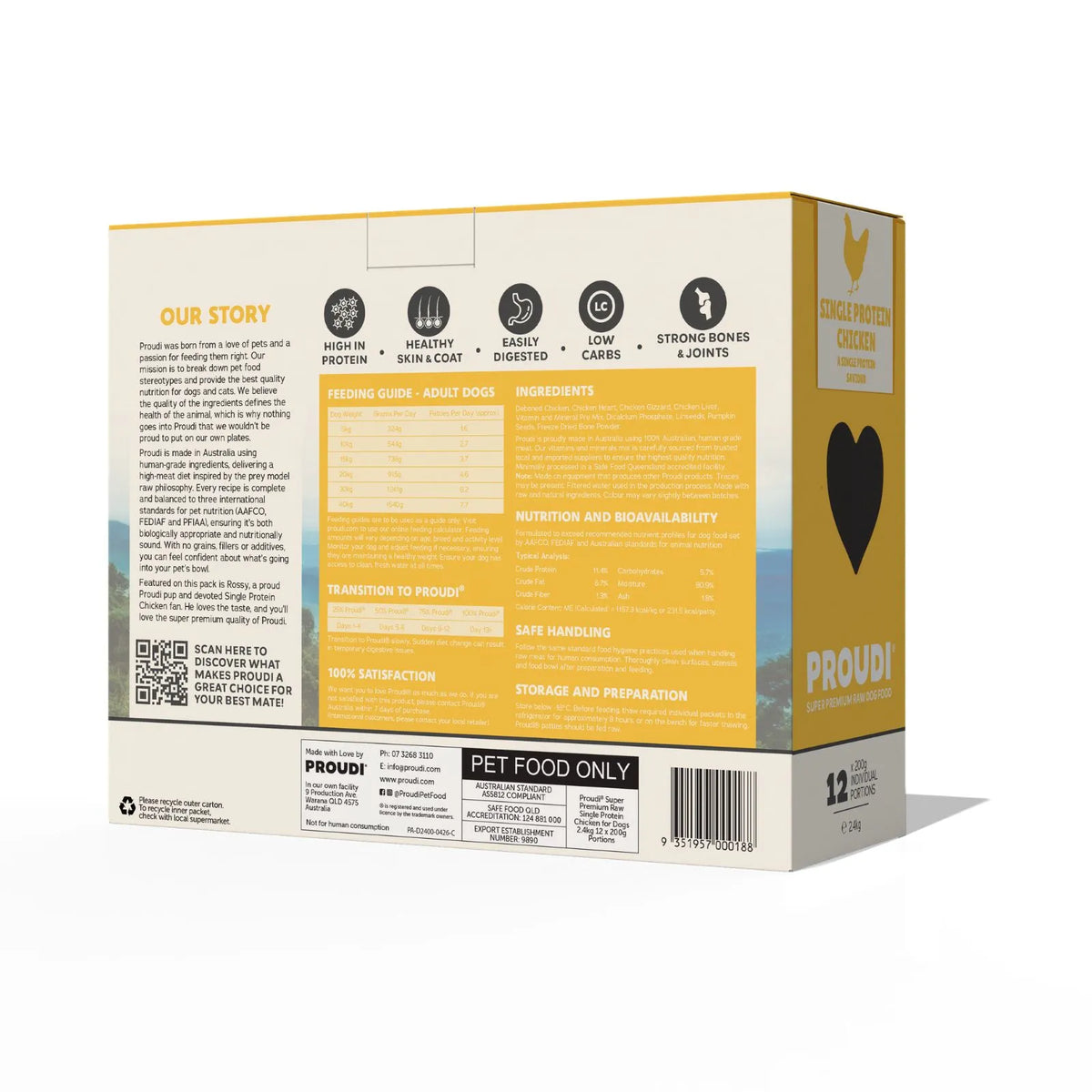 Proudi Single Protein Chicken Raw Patties for Dogs - 12 x 200g