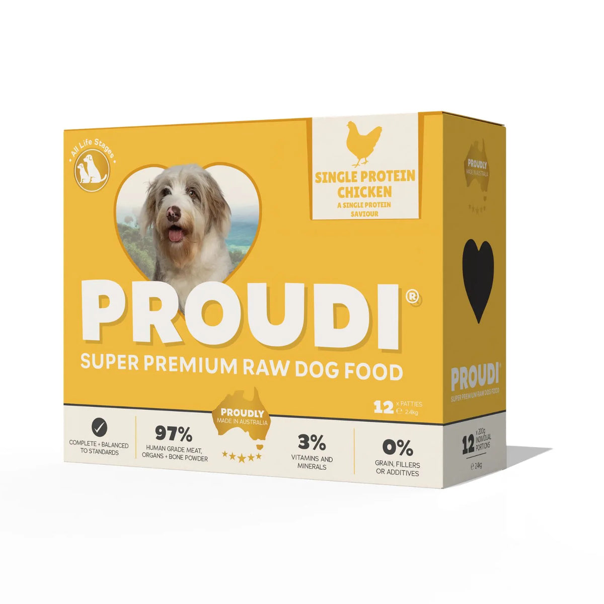 Proudi Single Protein Chicken Raw Patties for Dogs - 12 x 200g