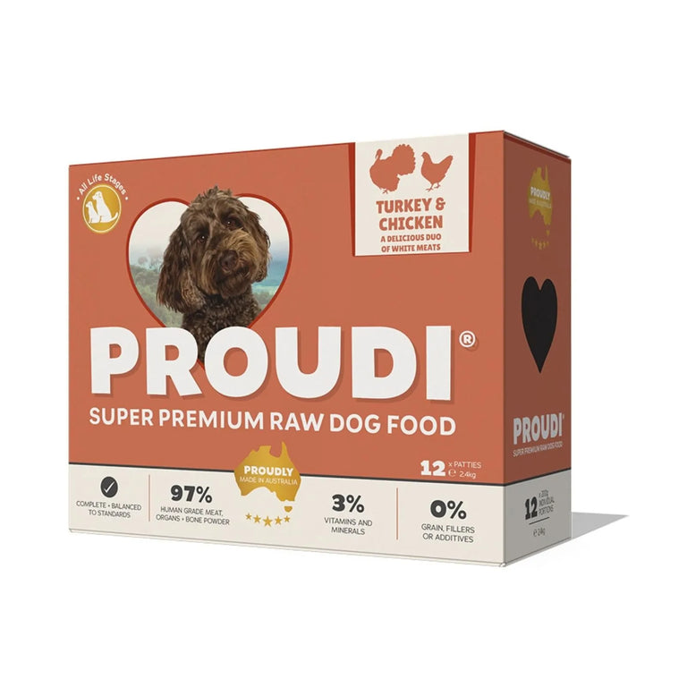Proudi Turkey and Chicken Raw Patties for Dogs - 12 x 200g