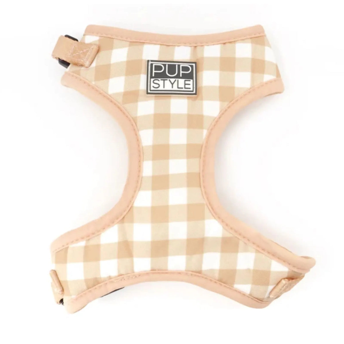 PUPSTYLE Creme Brulee gingham adjustable step-in dog harness.