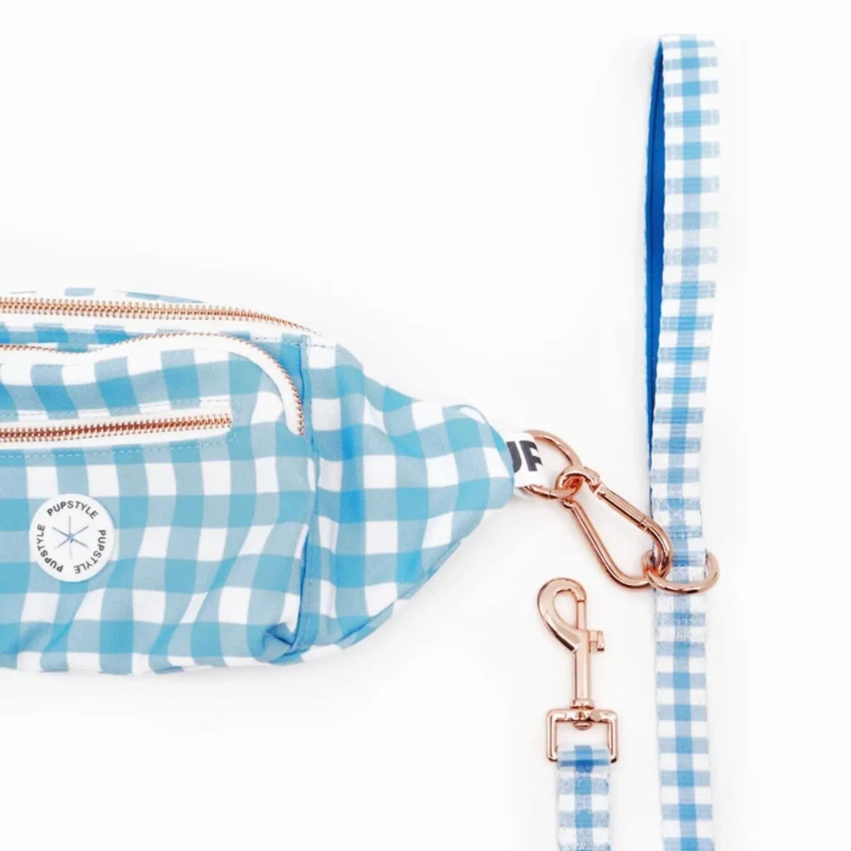 Pupstyle Blueberry Muffin Dog Parent Bum Bag with a Pupstyle lead attached.