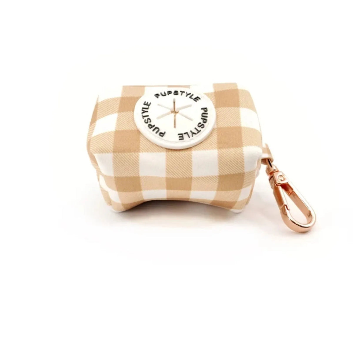 Pupstyle Creme Brulee Dog Poop Bag Holder with rose gold snap clip.
