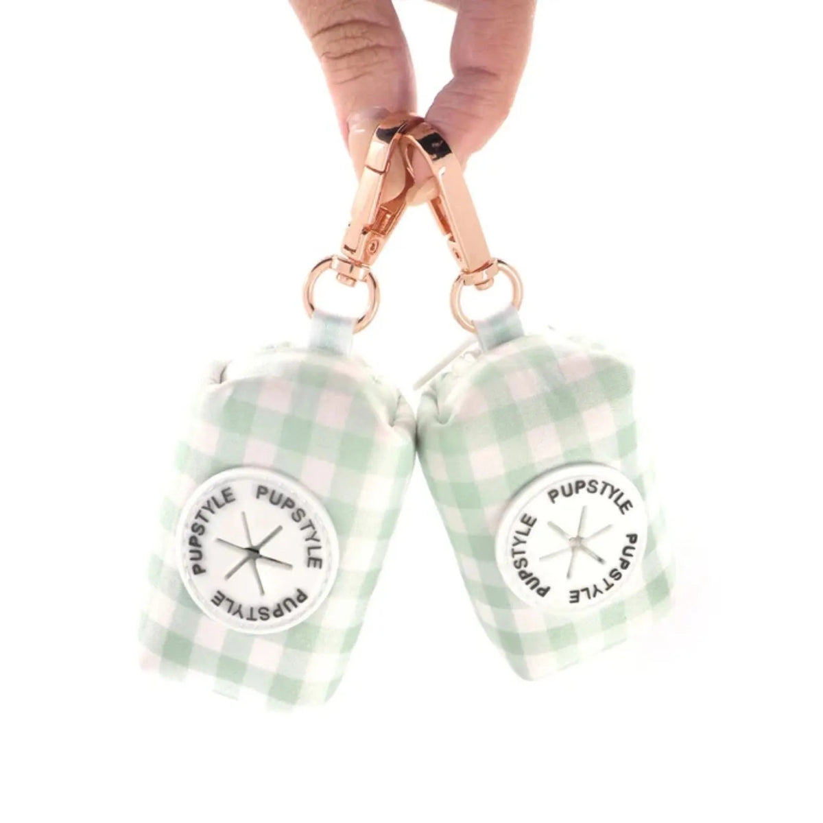 Pupstyle Sweet Apple colour Dog Poop Bag Holder with rose gold snap clip.