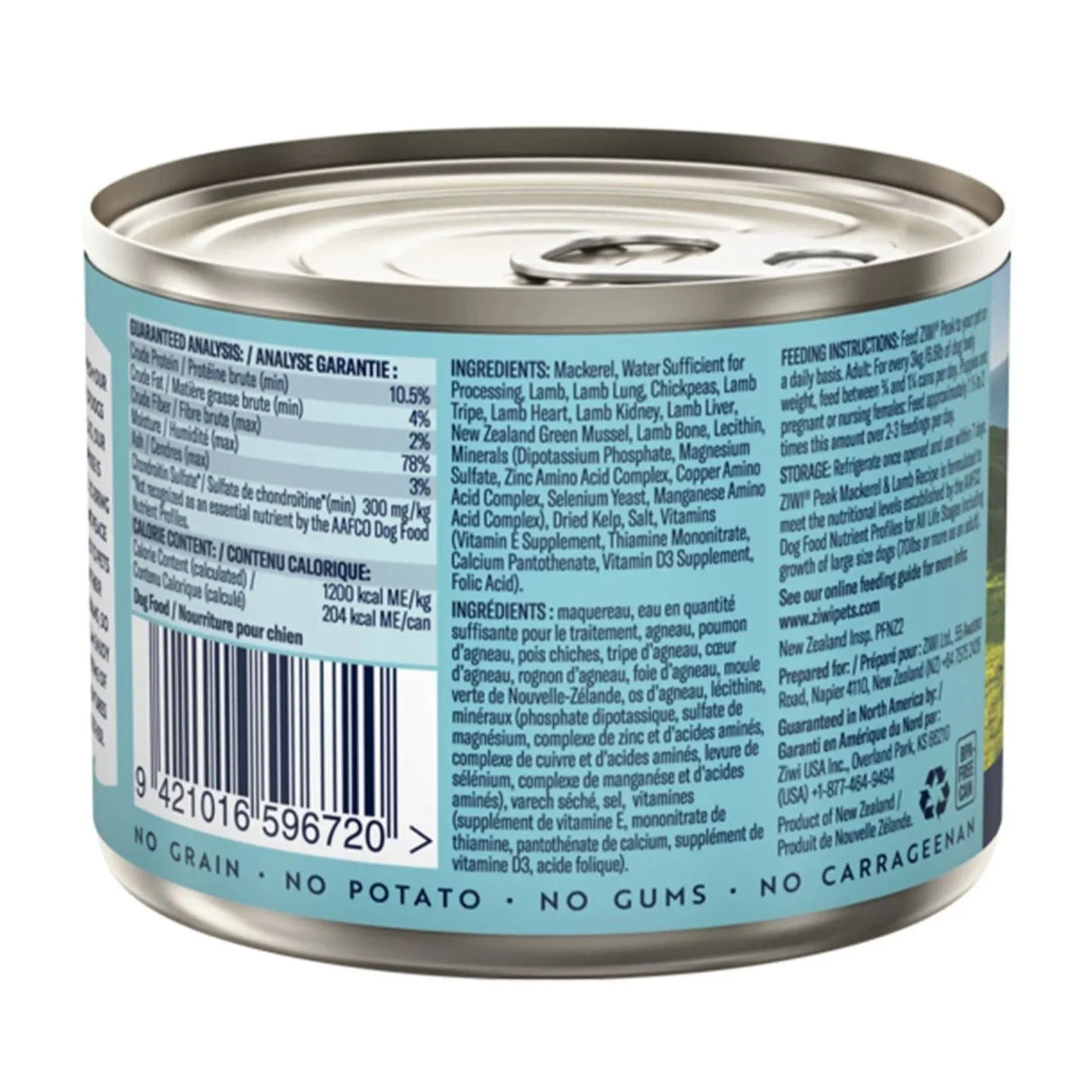 Ziwi Peak Dog Food Can Mackerel & Lamb - 170g x 12