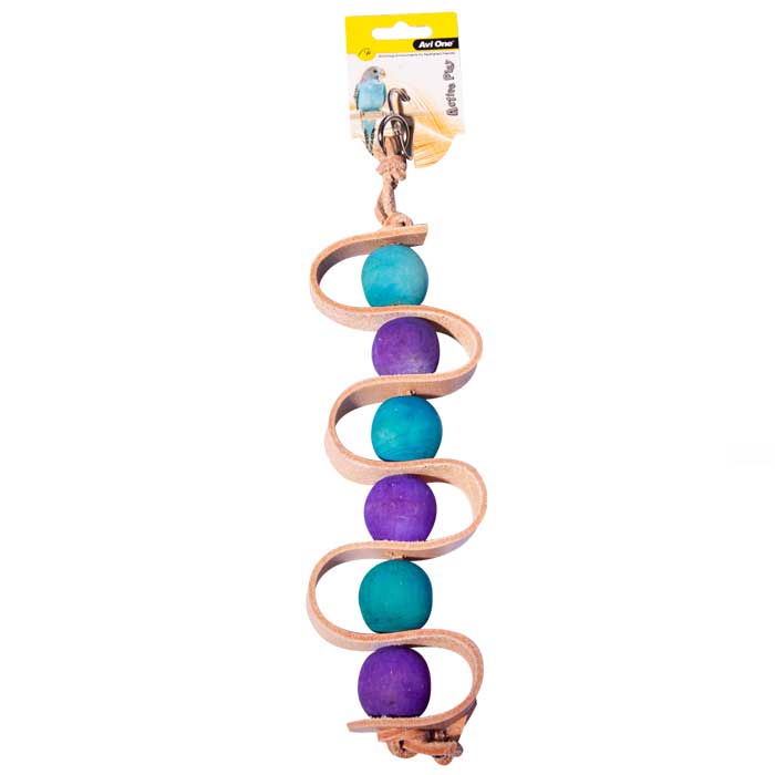 Avi One Bird Toy Wooden Beads with Leather Strip & Rope